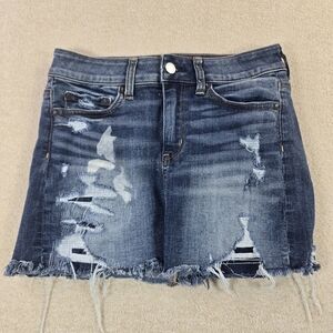 American Eagle Distressed Denim Mini Skirt Super Stretch Size 0 Blue